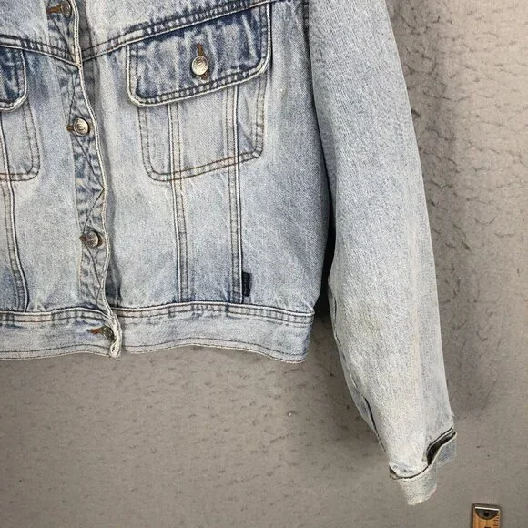 Vintage Old Navy Jean Jacket Womens Large Sunwashed Distressed Y2K 90s Western - Picture 9 of 16